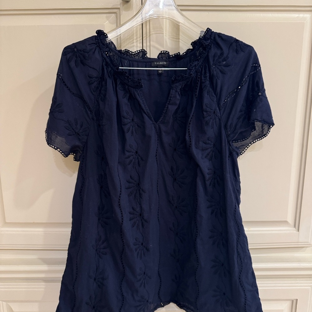 Talbots Navy Lace Accent Blouse
